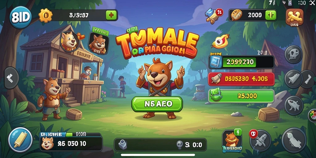 Tampilan gameplay 8ID dengan berbagai karakter dan upgrade.