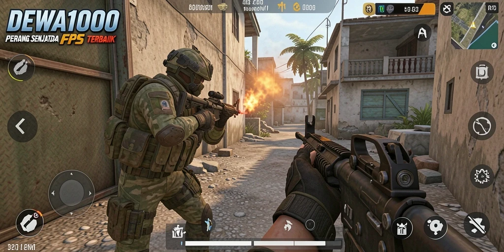 Screenshot dari gameplay DEWA1000 yang menampilkan aksi tembak-menembak seru.