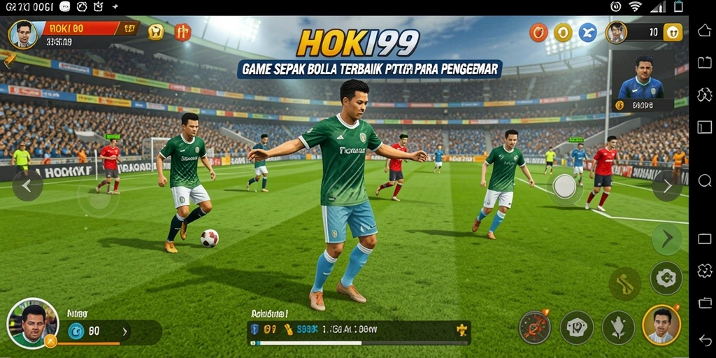 Screenshot utama HOKI99 menampilkan aksi seru di lapangan sepak bola.