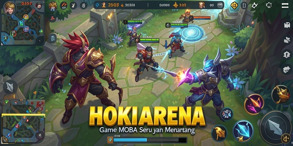Tampilan gameplay seru di HOKIARENA dengan pertarungan antar karakter.