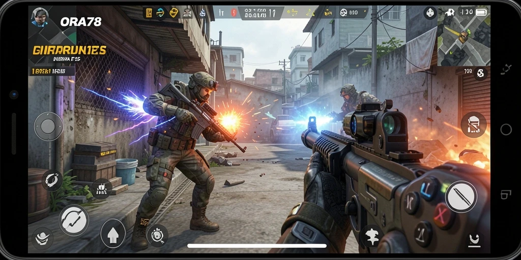 Tampilan gameplay FPS yang mendebarkan dan penuh aksi.