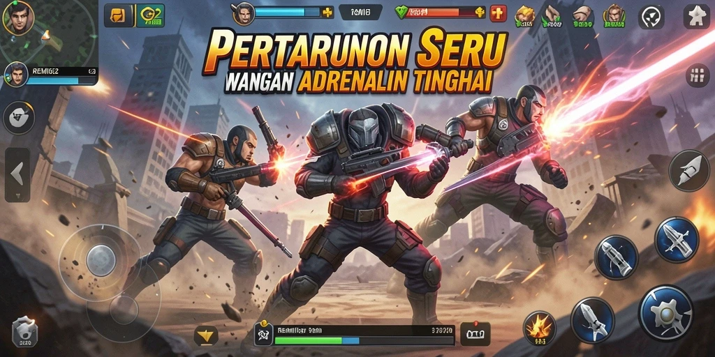 Tampilan pertarungan seru dengan karakter yang kuat dan teknik bertarung.