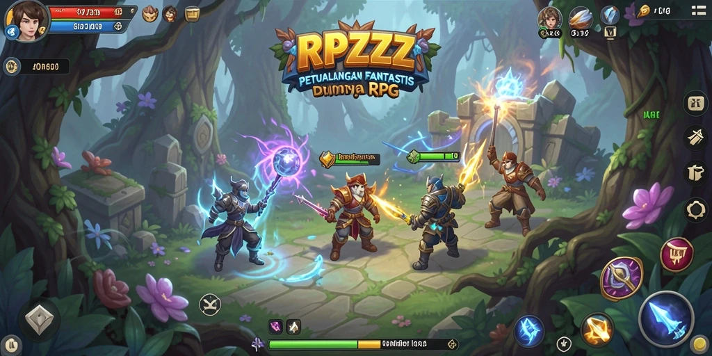 Tangkapan layar utama RPZZZ menampilkan aksi seru gameplay RPG.